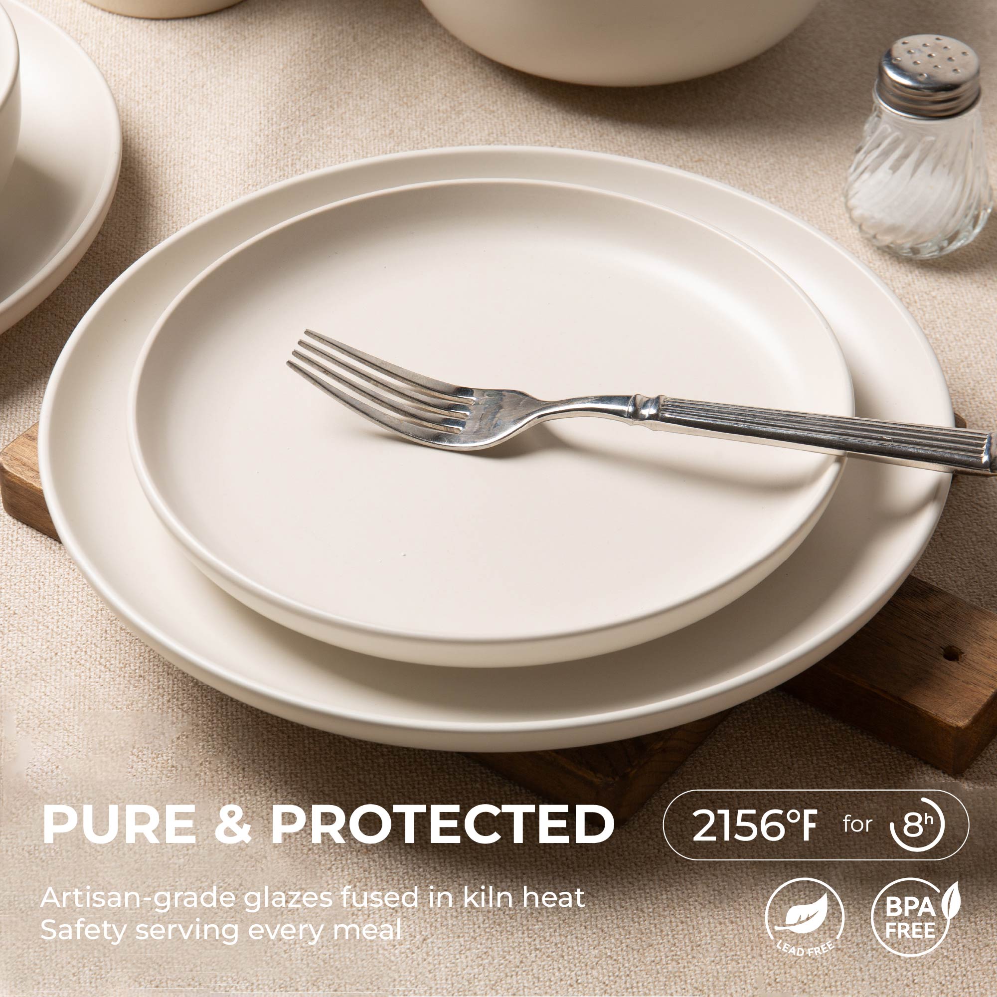 12-Piece Stoneware Dinnerware Sets With Mugs | Microwave & Dishwasher Safe | Non-Toxic Dinner Plates Bowls Set | Stackable Matte Glaze Kitchenware For 3_voghion.com